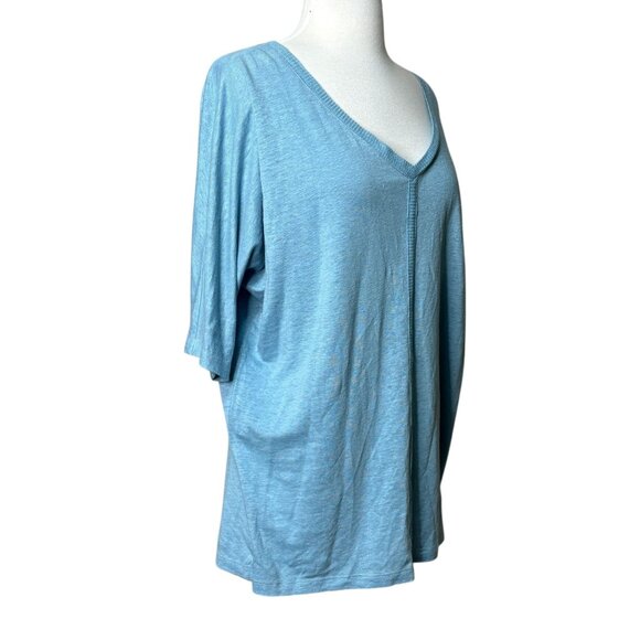 Eileen Fisher Linen Blouse V-neck Size Small Solid Blue - Picture 2 of 7